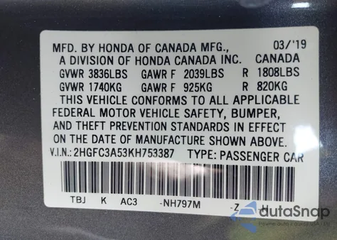 2019 Honda Civic Si z USA, uszkodzony, nr VIN 2HGFC3A53KH753387